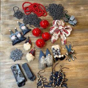 Assortment of Red & Blue Christmas Tree Ornaments and Beads